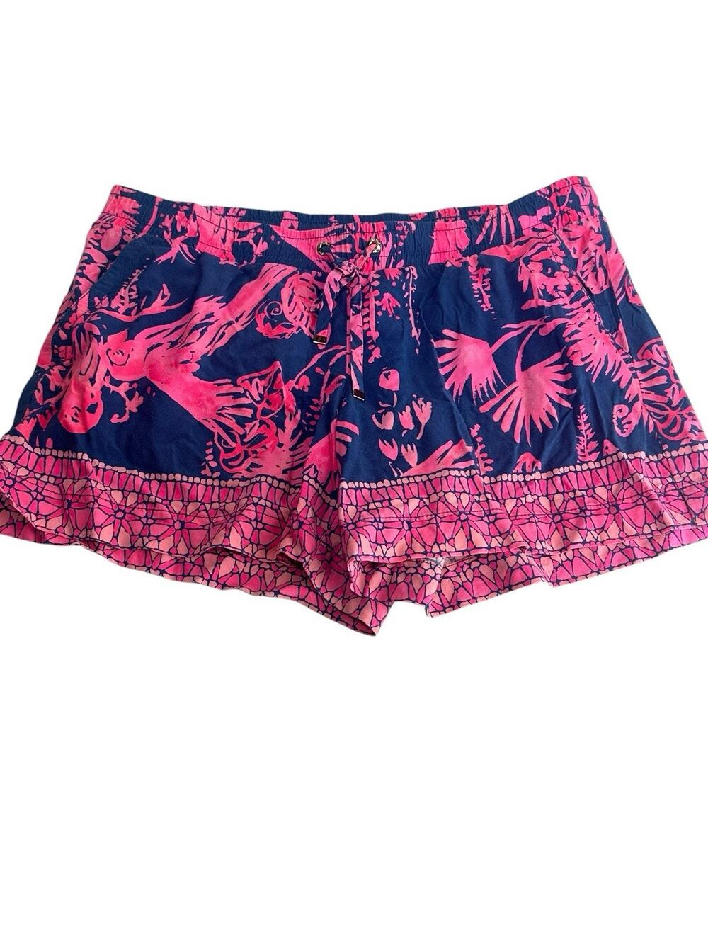 Lilly Pulitzer Katia Shorts Women's Size M Indigo Night Caw Rayon Drawstring